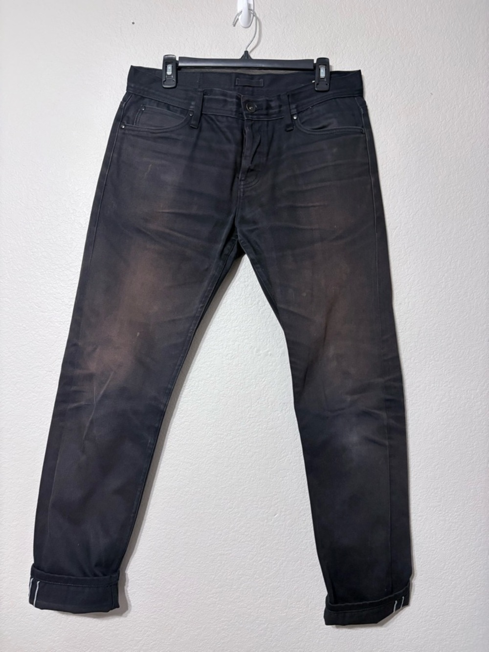 Men's The Unbranded Brand Selvedge Black Jeans‎ w Fading. 34/30